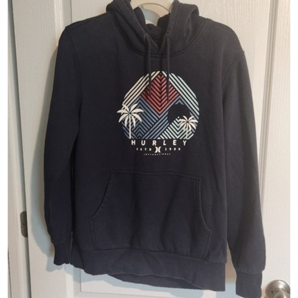 Hurley Navy Hoodie Mens‎ Med Pullover Embroidered Logo Sunfaded Outdoor Skater